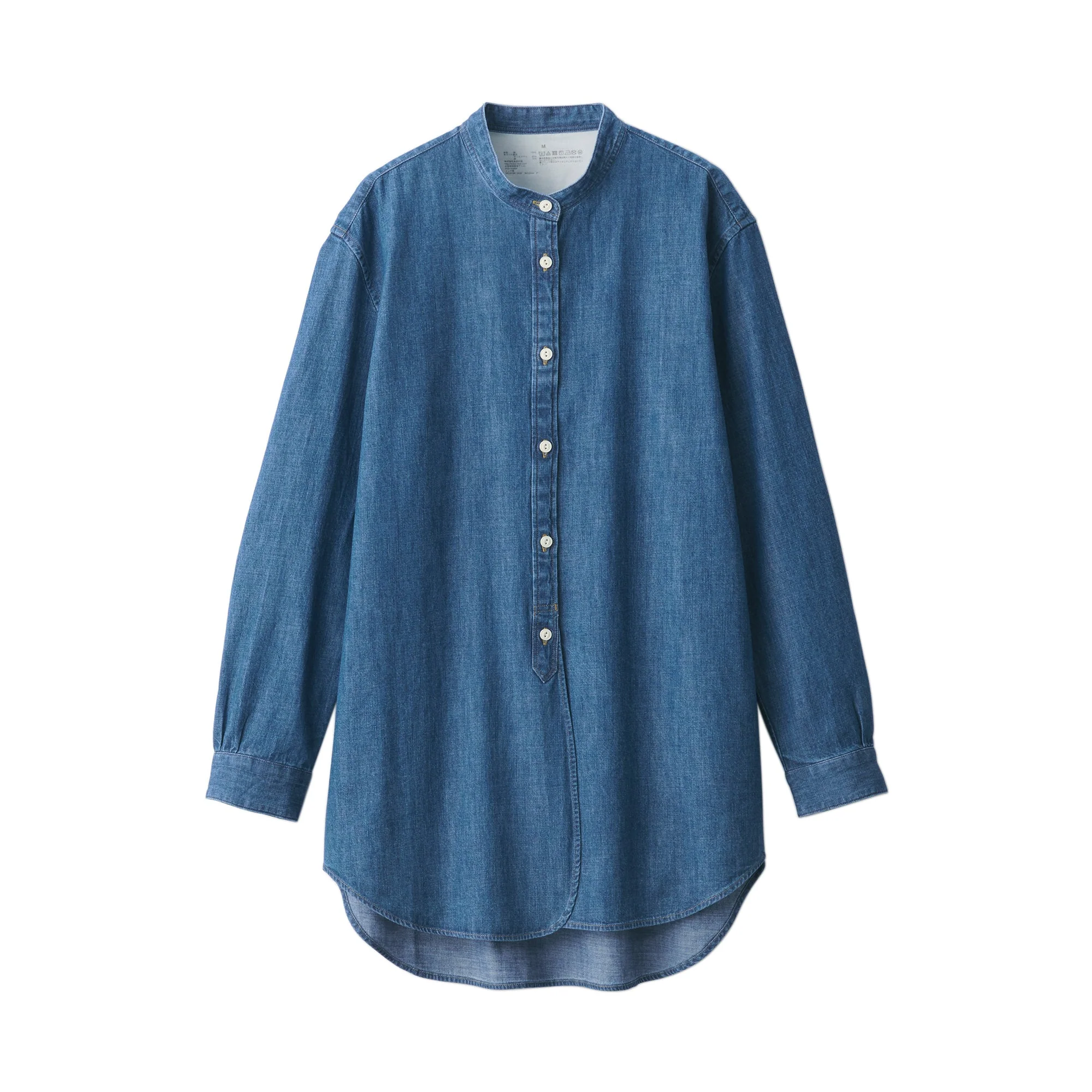 Women's Washed Denim Stand Collar Long Shirt - Image 2